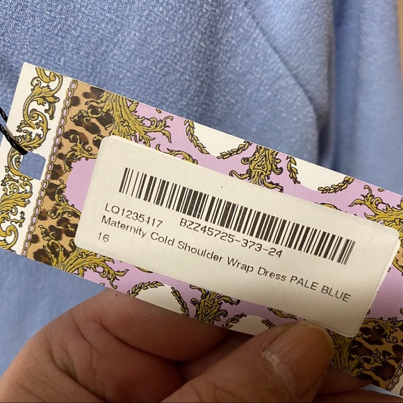 NWT Boohoo Maternity Cold Shoulder Wrap Blue Dress - Picture 11 of 12